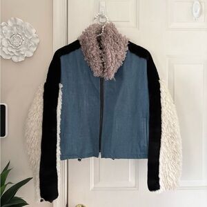 Shaci Denim Gray Fur Collar Jacket Size 2X